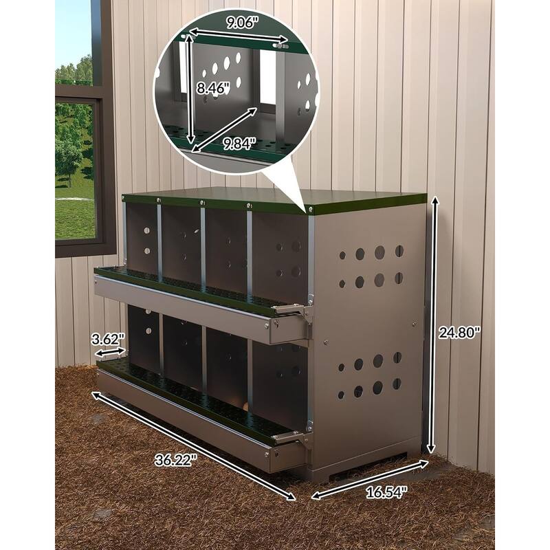 8-Compartment Metal Chicken Nesting Box, Waterproof Egg Laying Box