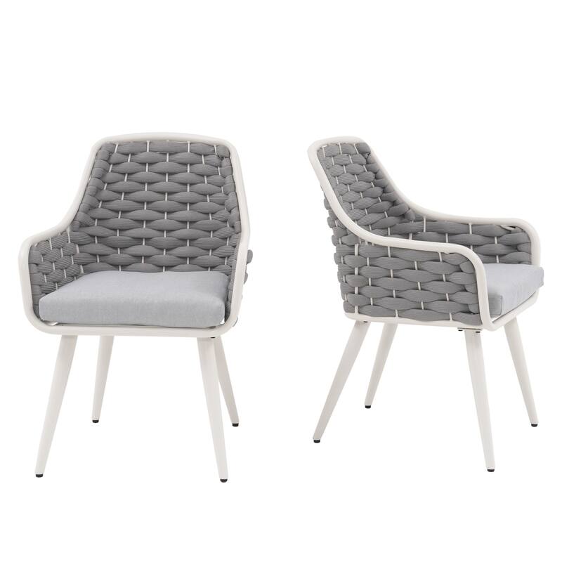 Outdoor 2-Piece Metal Arm Dining Chairs With Cushions