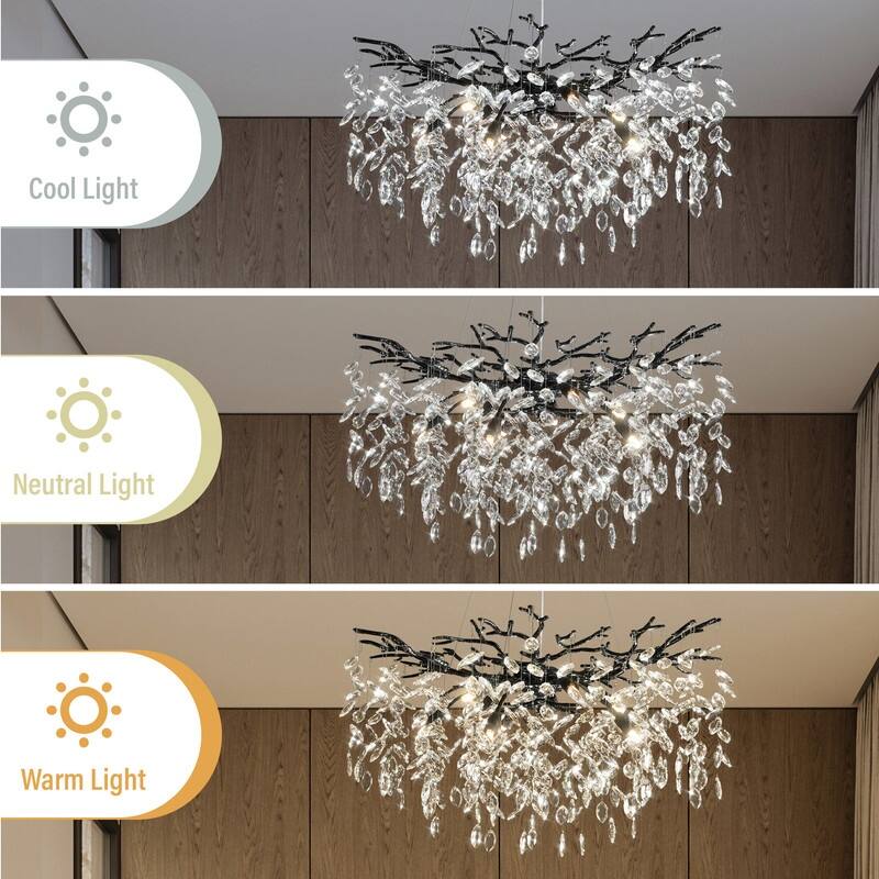 Modern Round Branch Crystal Chandelier, 600-1200mm Diameter, Marquise Cut Crystal Pendant Light