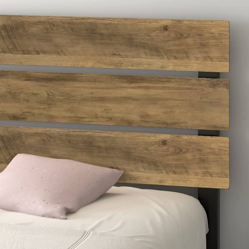 Rustic Style Platform Bed Frame Queen Size with Wood Headboard, Strong Metal Slats Support, Easy Assembly