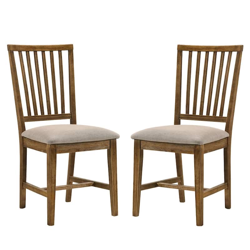 Set of 2 Upholstered Side Chair in Tan and Weathered Oak - Dining Height - Set of 2 - Tan and Weathered Oak