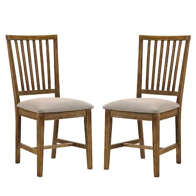 Set of 2 Upholstered Side Chair in Tan and Weathered Oak