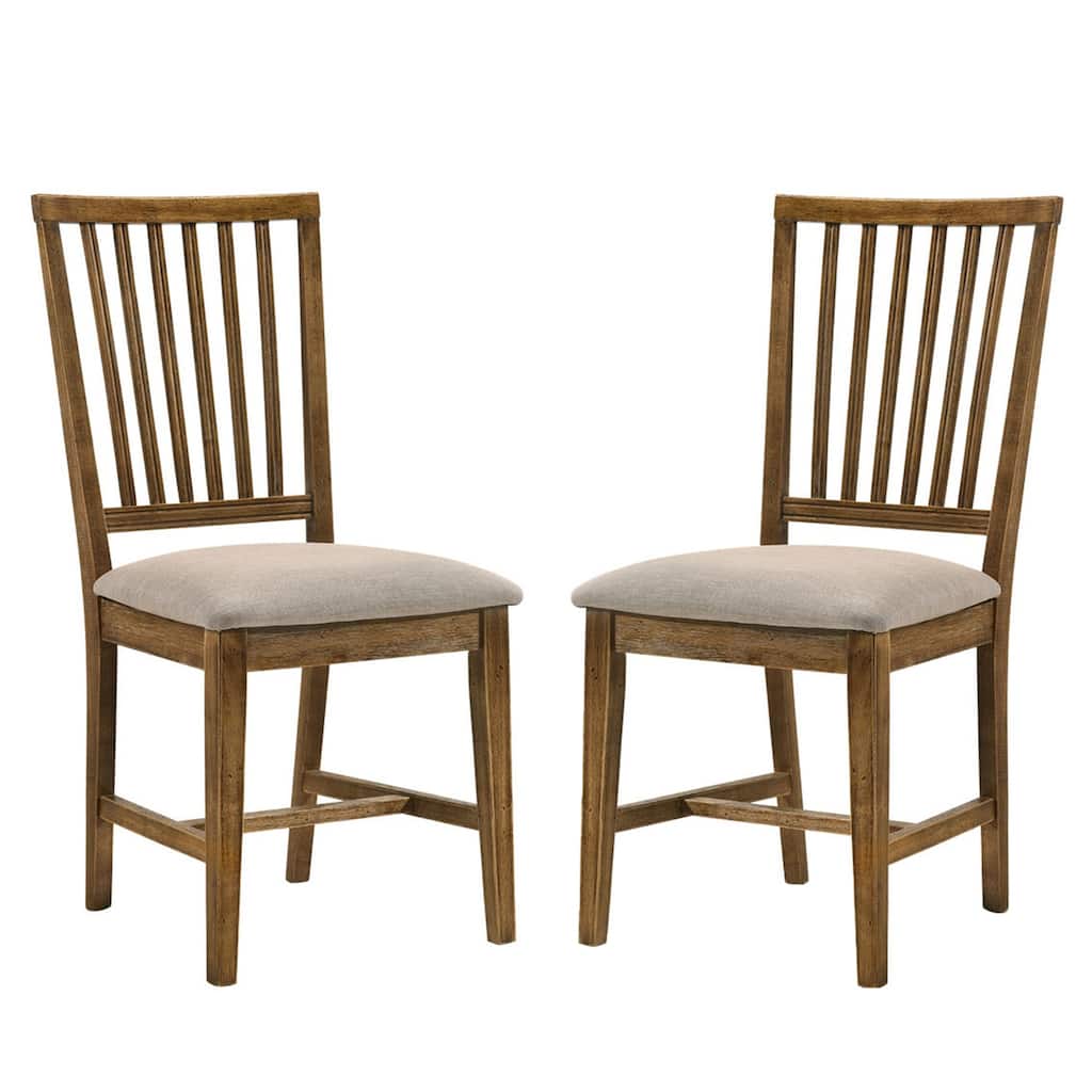 Set of 2 Upholstered Side Chair in Tan and Weathered Oak