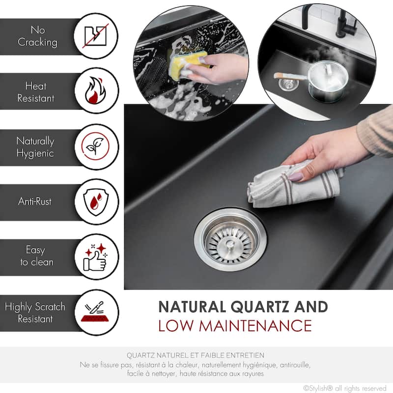 Dual mount 32 inch Black Composite Granite Single Bowl Workstation Kitchen Sink