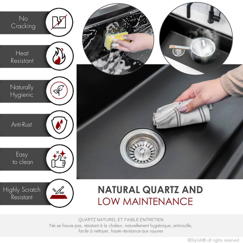 STYLISH Dual Mount 32" Single-Bowl Composite Granite Kitchen Sink - 32" x 18" x 9.5"