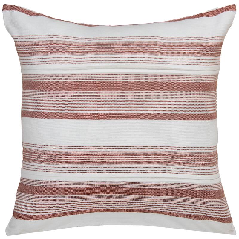 Rizzy Home Decorative Woven Stripe Throw Pillow - Polyester - White/Rust