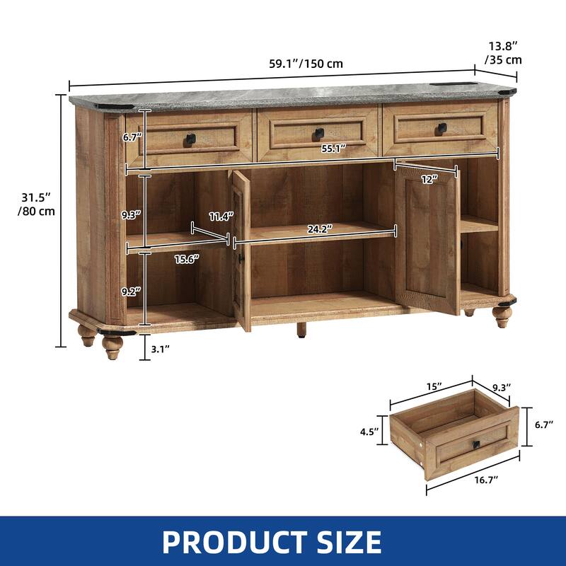 Moasis 59" Farmhouse TV Stand Storage TV Console with Drawers for Living Room