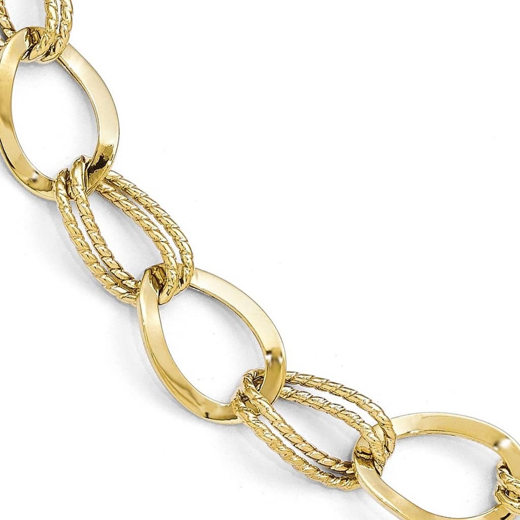 Curata 10k Yellow Gold Fancy Wide Polished and Textured Link Bracelet 7.5 Inch