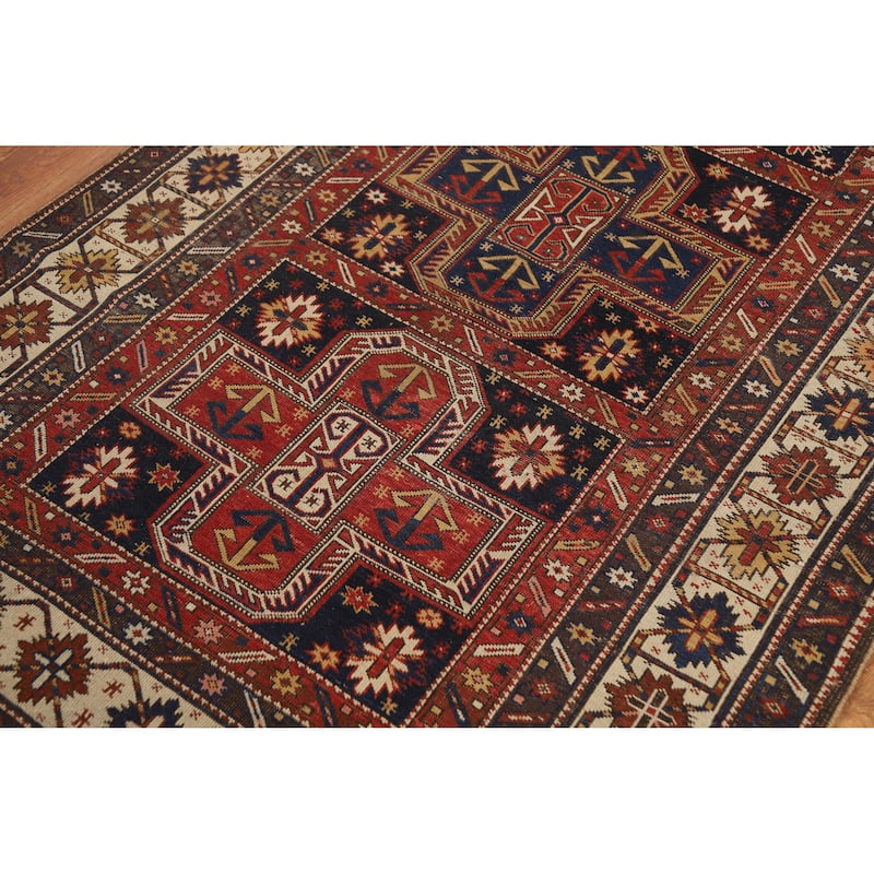 Pre-1900 Antique Vegetable Dye Kazak Rug Hand-Knotted Wool Carpet - 3'8" x 6'10"