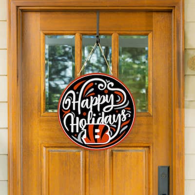 Cincinnati Bengals 18" x 18" Happy Holidays Door Décor Wall Sign - 18" x 18"