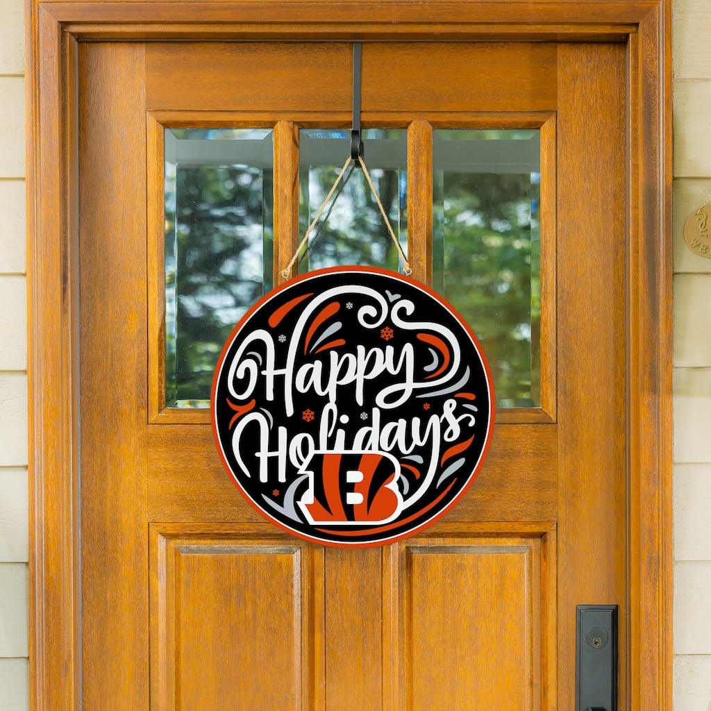Cincinnati Bengals 18" x 18" Happy Holidays Door Décor Wall Sign - 18" x 18"