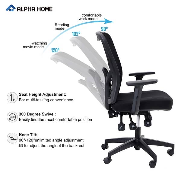 Alpha Home Office Chair Ergonomic Home Desk Chair Mesh With Adjustable Armrest Seat Cushion Rolling Swivel Reclining Chair Overstock 32354075