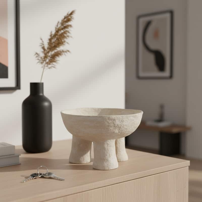 Decorative Textured Bowl with Tripod Pedestal Base - 16", White - 15.5" - White