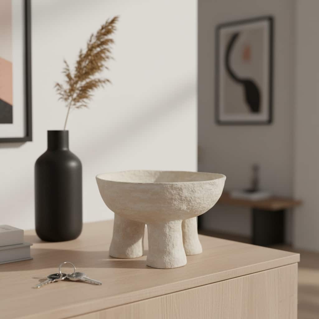 Decorative Textured Bowl with Tripod Pedestal Base - 16", White