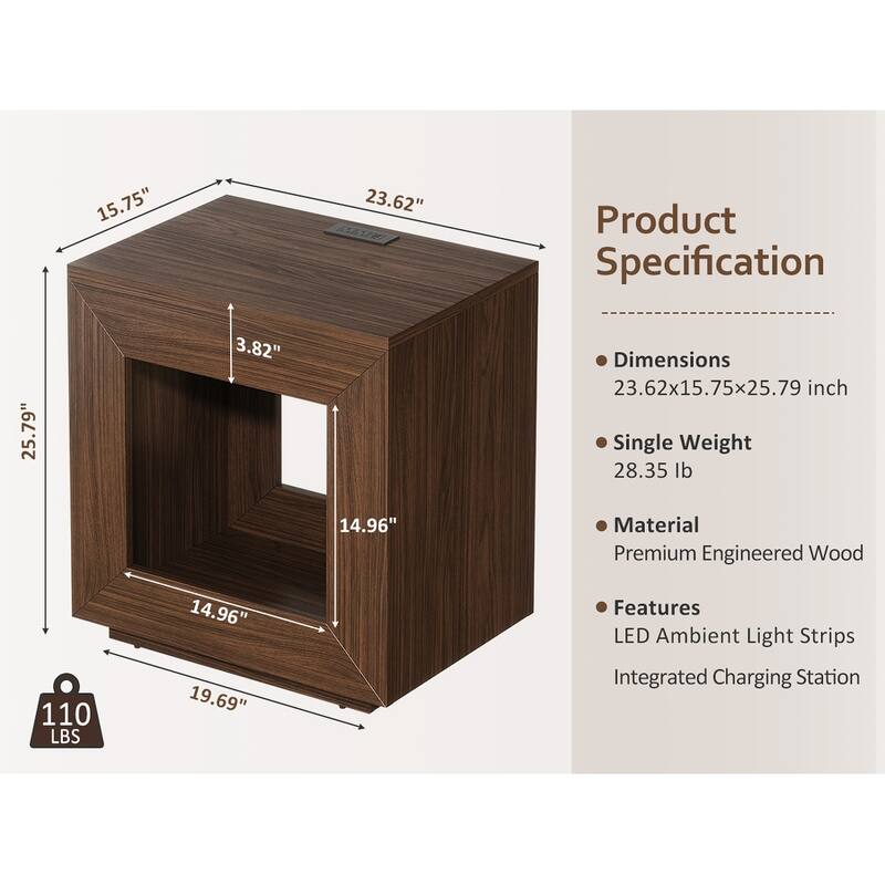 Rustic Wood End Table, 2 Tiered Square Side Table with Storage Shelf, Industrial Sofa Side Table for Living Room