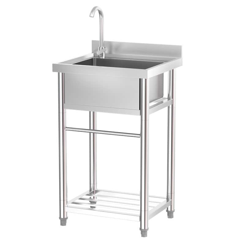 21.6 In.Freestanding Stainless Steel Single Basin Utility Sink With Storage Shelves - Silver