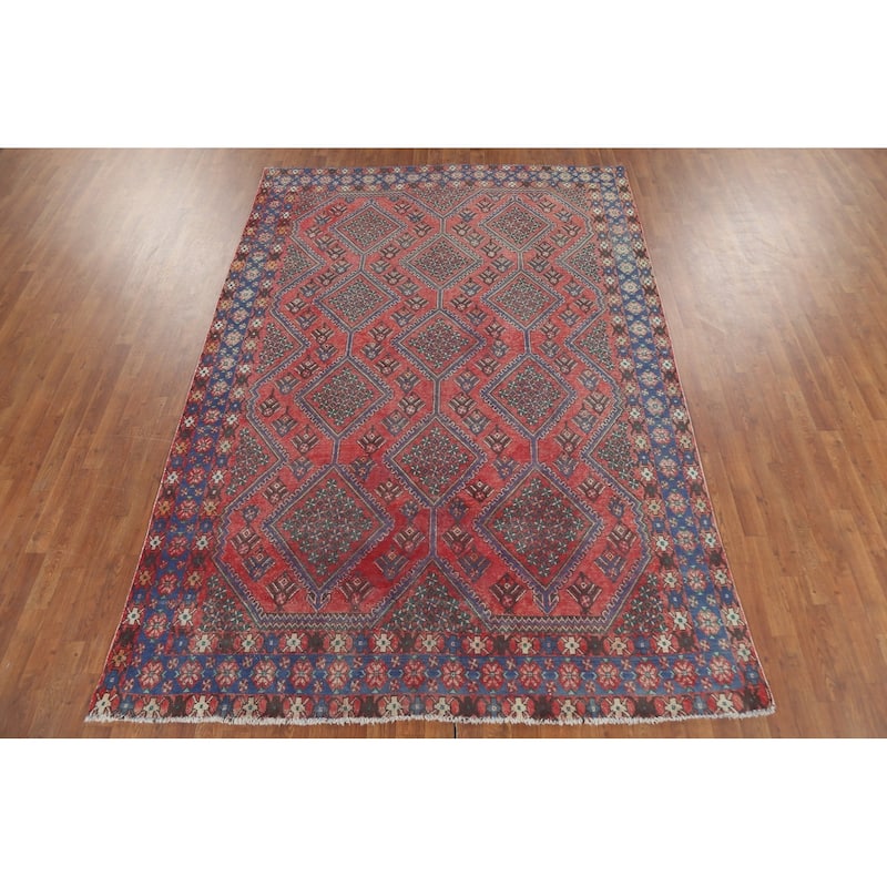 Geometric Bakhtiari Persian Vintage Rug Hand-Knotted Pink Wool Carpet - 6'8"x 9'5"