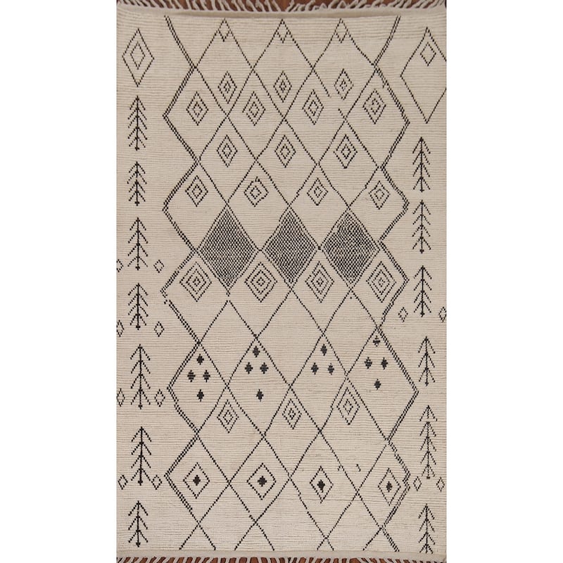 All-Over Trellis Moroccan Area Rug Handmade Wool Carpet - 5'7"x 9'4"