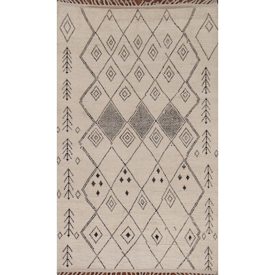 All-Over Trellis Moroccan Area Rug Handmade Wool Carpet - 5'7"x 9'4"
