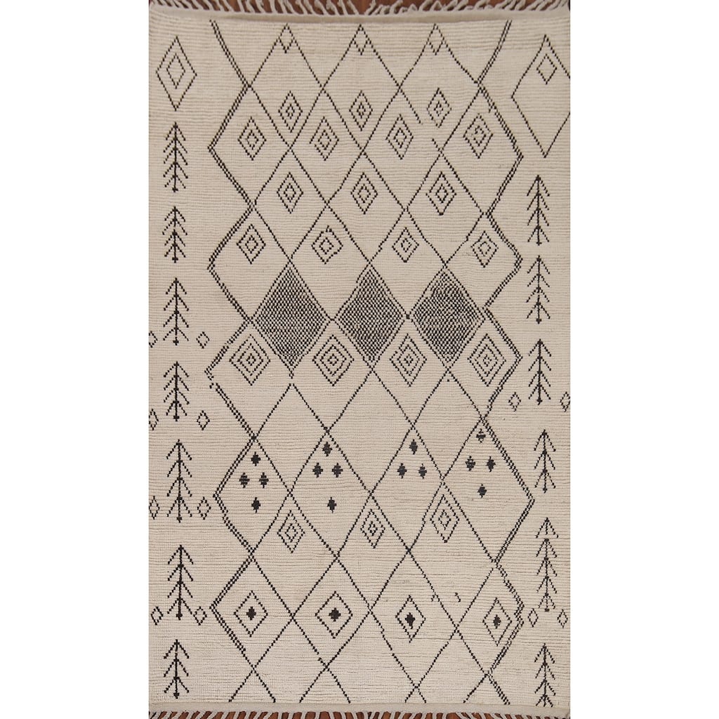 All-Over Trellis Moroccan Area Rug Handmade Wool Carpet - 5'7"x 9'4"