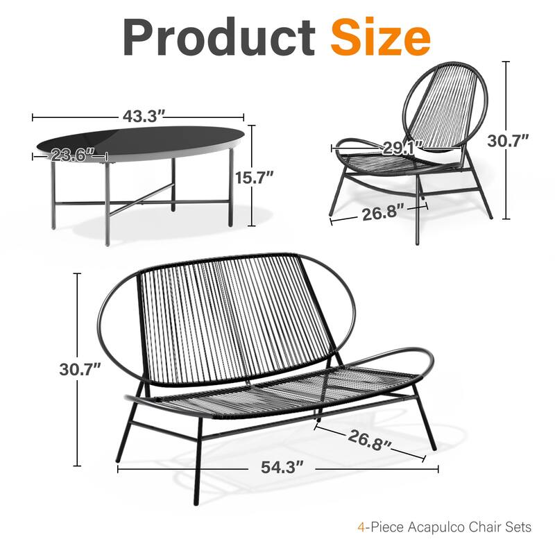 4-Piece or 2-Piece PE Rattan Patio Conversation Set