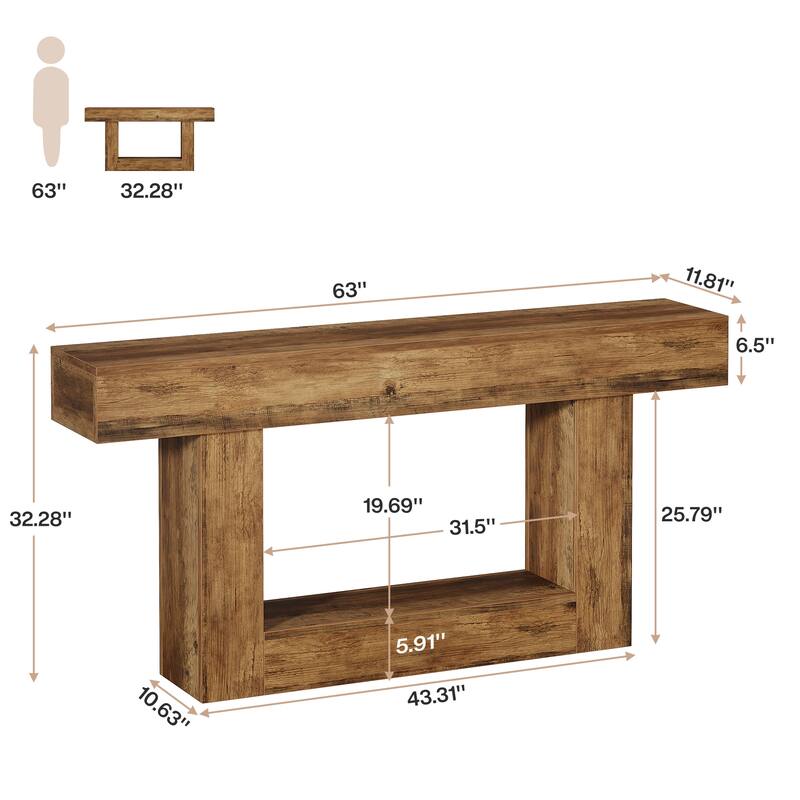 63 Inches Brown/ Gray Wood Entryway Table, Farmhouse Console Table for Entryway
