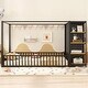 preview thumbnail 2 of 23, Twin/Full Size House Floor Bed with Wardrobe and Storage Shelves, Metal Canopy Bed Montessori Bed with Fence Guardrails