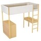 preview thumbnail 6 of 84, Modern Teddy Fleece Loft Bed with Storage Shelf, Drawers & Desk, Multi-Functional Wood Loft Bed Frame w/Soft Padding