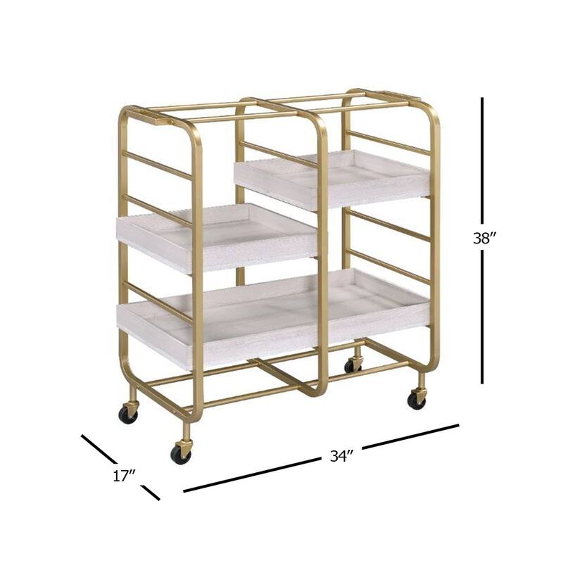 ACME Vorrik Serving Cart in Gold & White-Washed