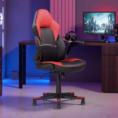 Faux Leather Gaming Chair with Adjustable Height, 360° Swivel and Tilt Function