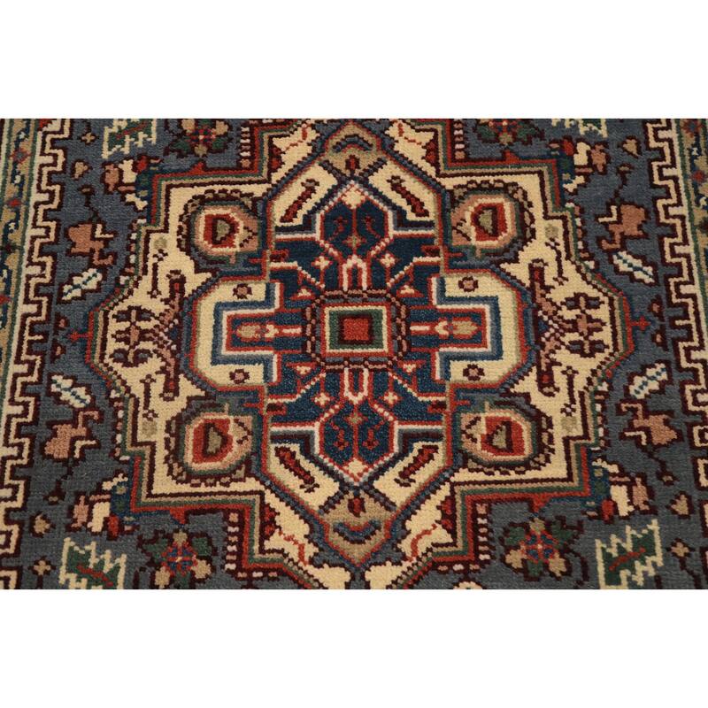 Hand Knotted Oriental 100% Wool Carpet Traditional Medallion Greys & Charcoal Heriz (serapi) Area Rug - 5' 9'' X 4' 1''