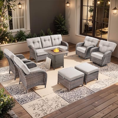 Pocassy 8 Piece Ooutdoor Fire Pit Table with Sofa Set