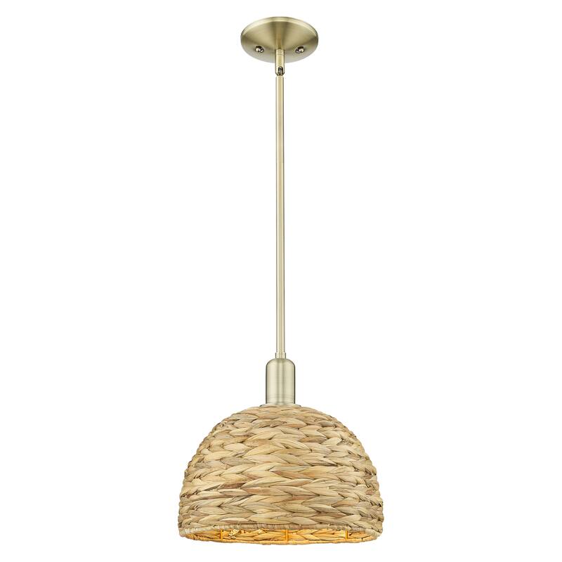 Innovations Lighting Endless Possibilities Arcadia - Woven Rattan - 1 Light 12" Stem Hung Mini Pendant
