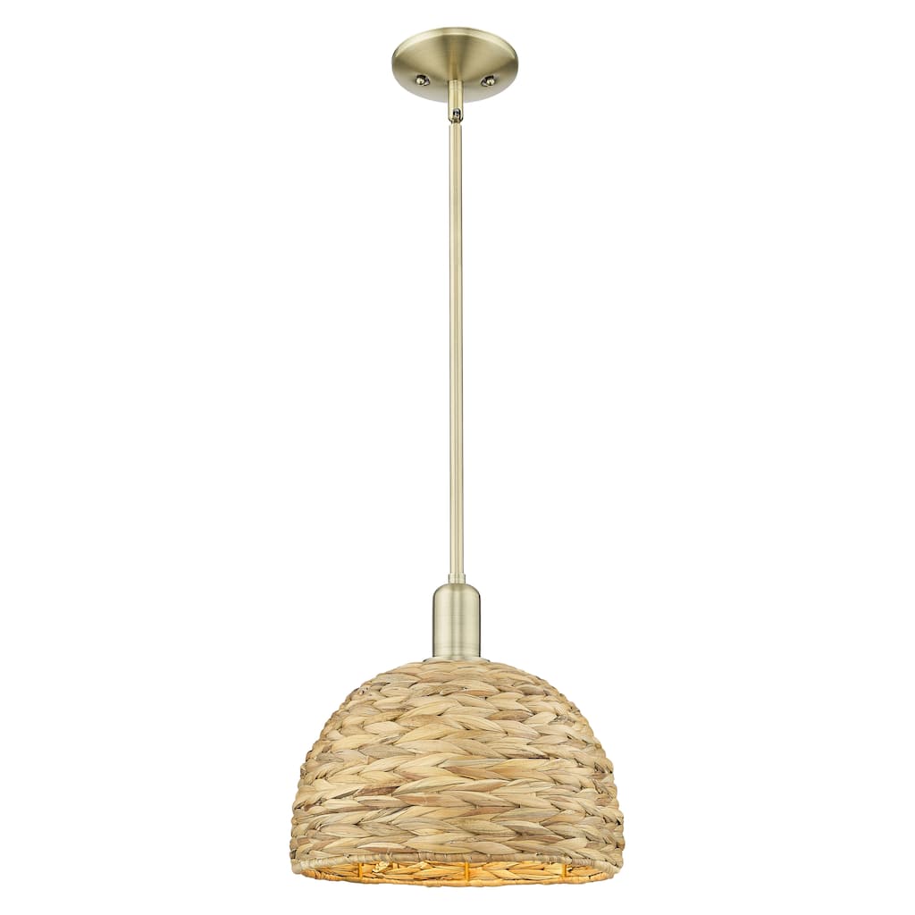 Innovations Lighting Endless Possibilities Arcadia - Woven Rattan - 1 Light 12" Stem Hung Mini Pendant