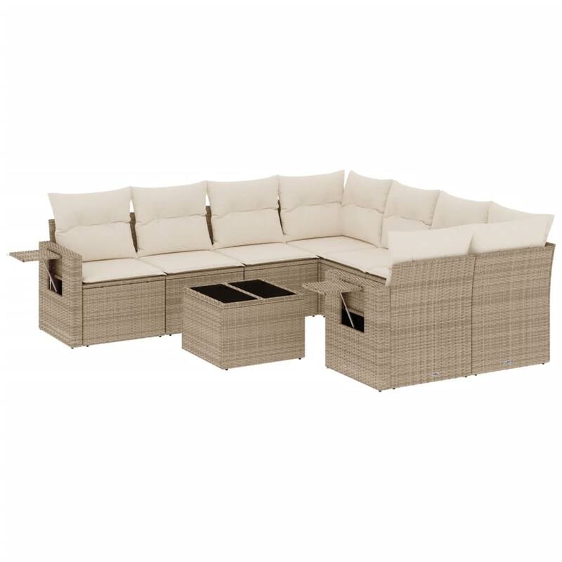 vidaXL Patio Sofa Set with Cushions Outdoor Furniture 9 Piece Poly Rattan