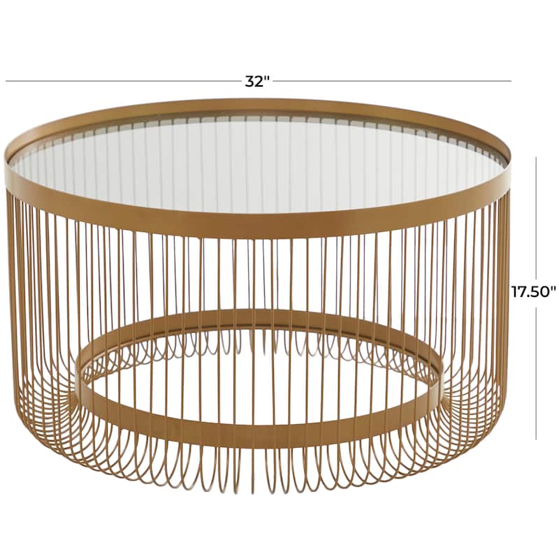 Metal Coffee Table with Clear Glass Top - Gold - Roche River Decor - 32"W x 32"L x 18"H