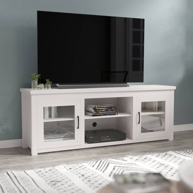 Classic TV Stand for up to 80" TVs-Glass Fronted Doors-Modern Finish - 65"W x 16"D x 23.625"H