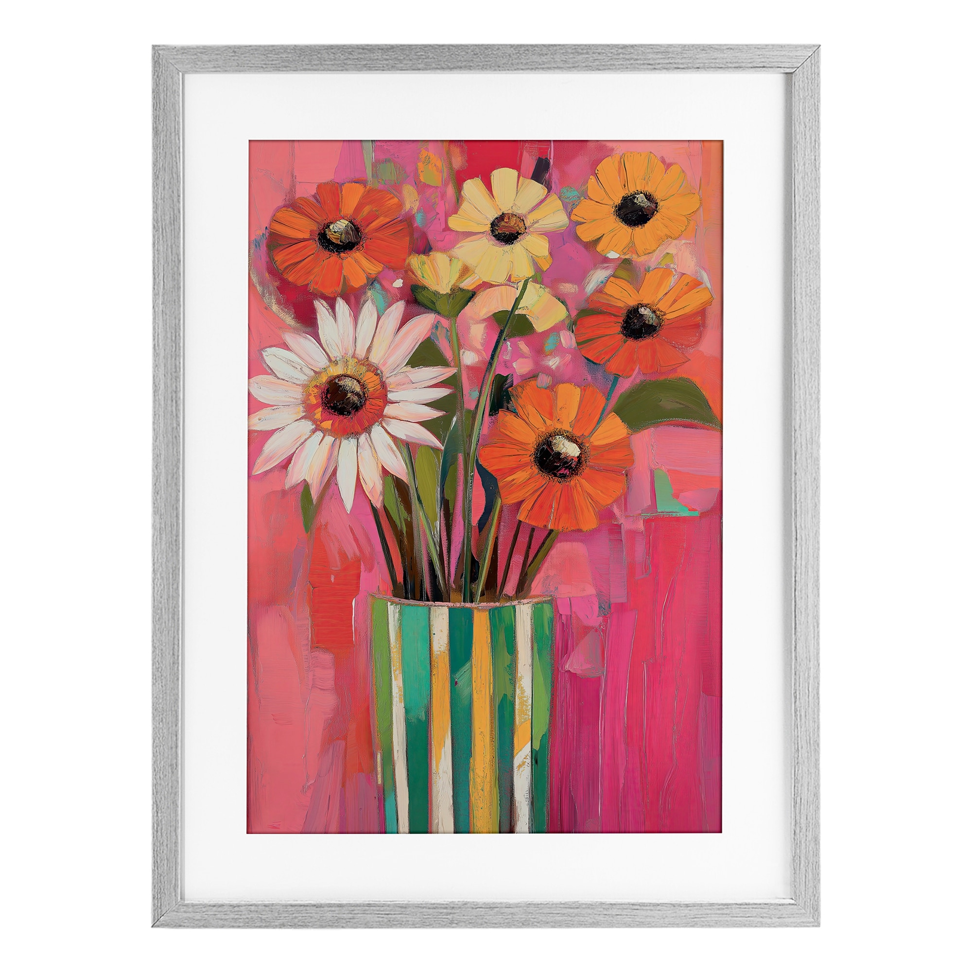 Stupell Mixed Flowers Green Striped Vase Under Glass Framed Design By Gina Kelly