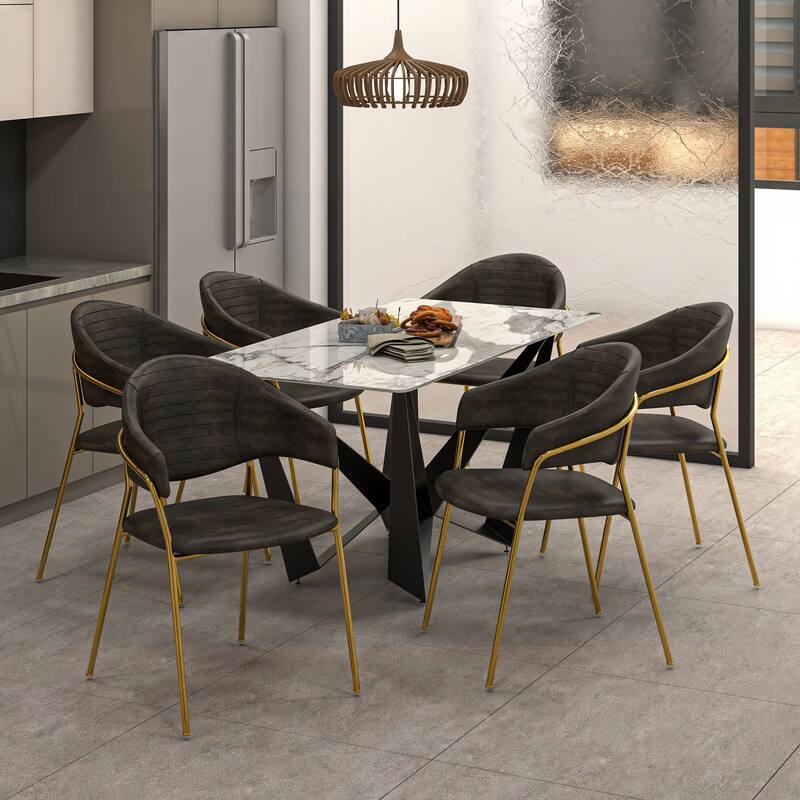 LeisureMod Set of 2 Bella Modern Dining Chair Upholstered in Leather or Velvet & Gold Base for Home Office Kitchen