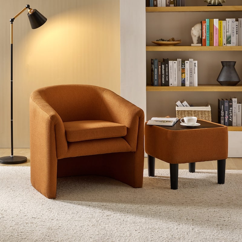Arturo Modern Upholstered Armchair with Storable Removable Leg Ottoman by HULALA HOME - Orange