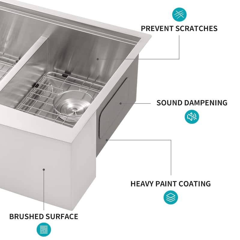 Brushed Nickel Stainless Steel Double Bowl Farmhouse Kitchen Sink with Workstation - 33" X 22"