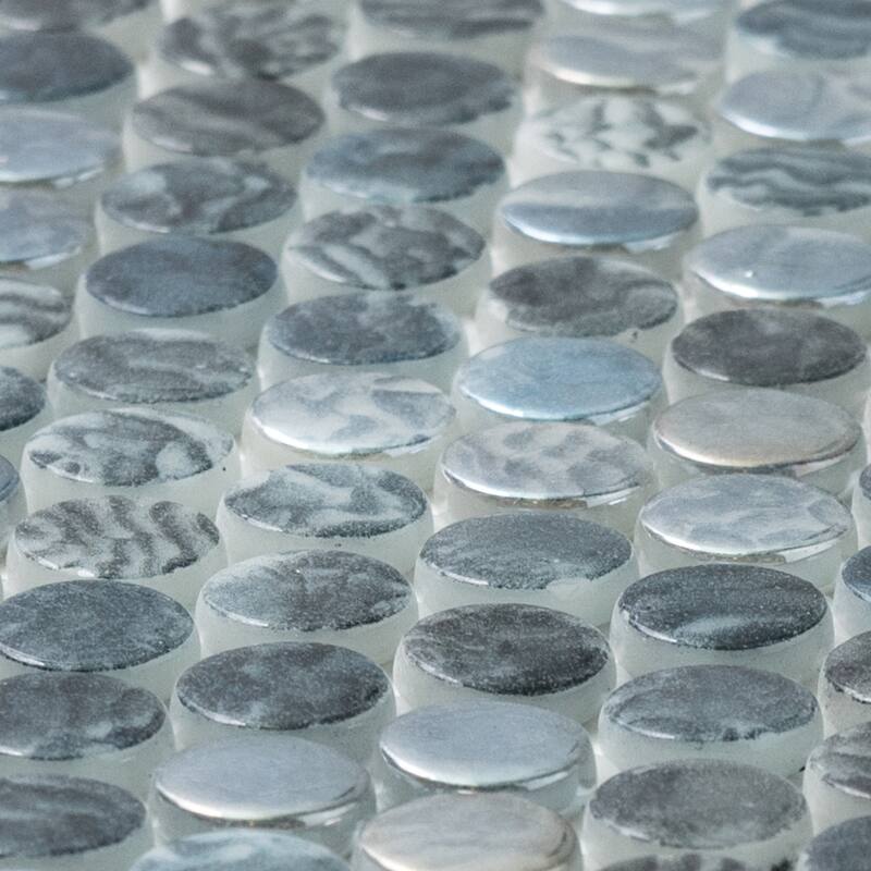 The Tile Life Eterna Penny 12x12 Grey Round Glass Mosaic Floor, Wall & Backsplash Tile