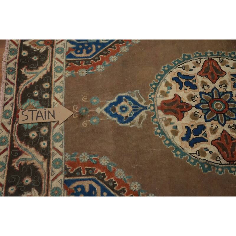 Hand Knotted Oriental 100% Wool Carpet Traditional Medallion Brown Tabriz Area Rug - 5' 11'' X 4' 10''