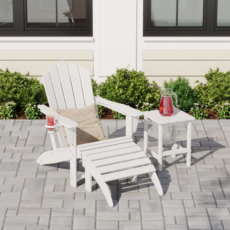 Aderson Outdoor Poly Adirondack Chair with Side Table and Ottoman