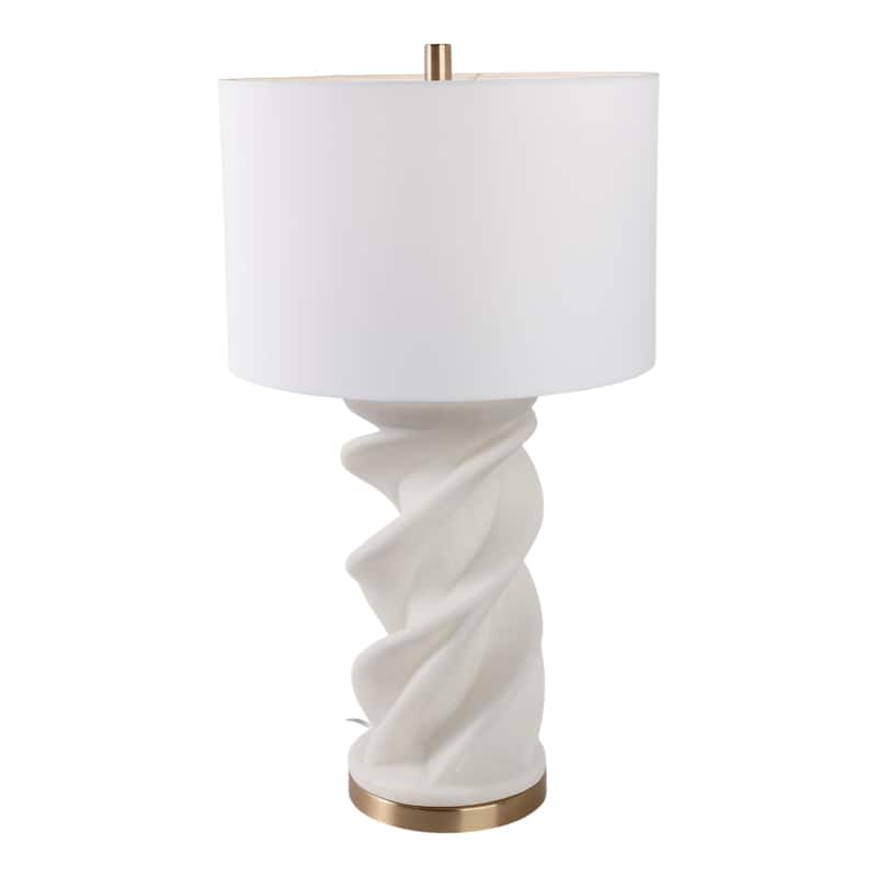 Stone Quartz Table Lamp Sculpted Twisted Base Fabric Shade - 29" White - 16" x 16" x 29"