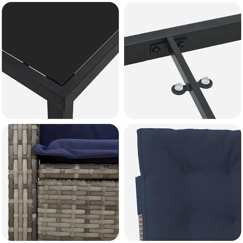 vidaXL Garden Dining Set with Cushion Grey Poly Rattan