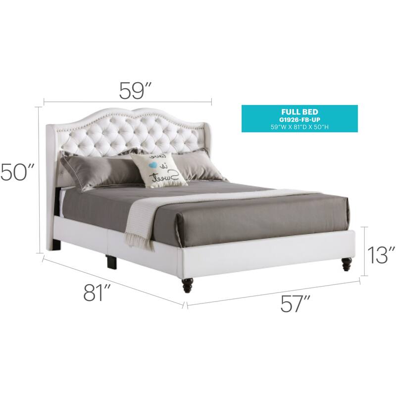 Full Upholstered Bed Frame - Vintage Style Bed with Deep Tufted Headboard - White Bed