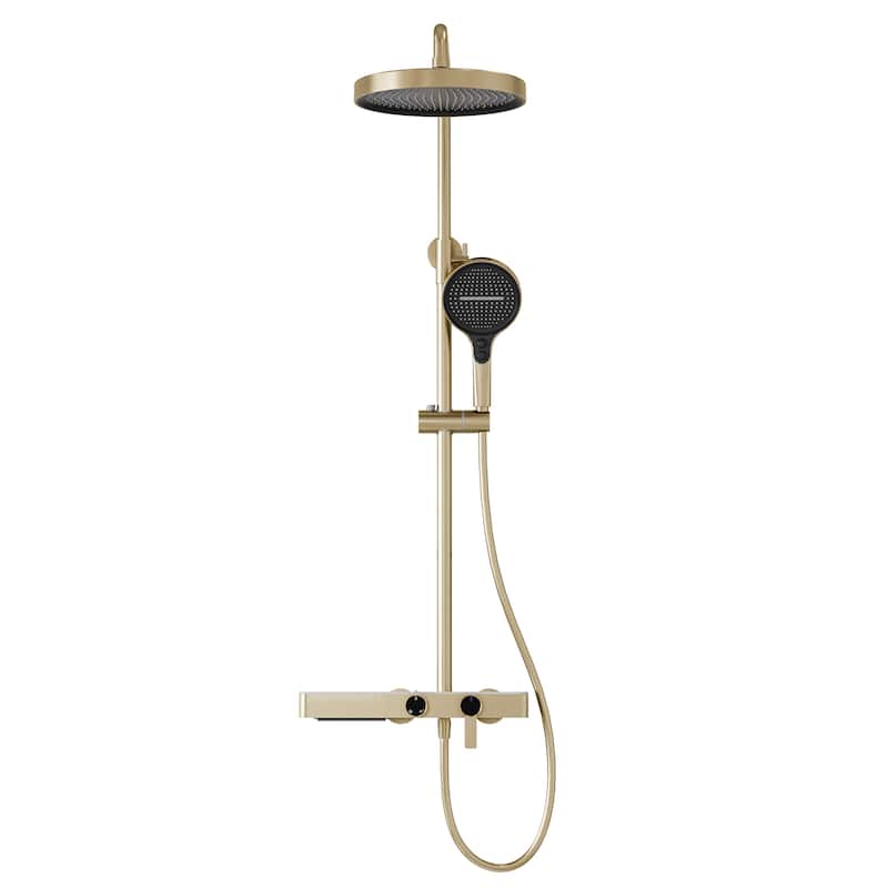 Modland 3-Function Wall Mount Shower System with Tub Spout 10.8" Rainfall Shower & Handheld Shower - Brushed Gold