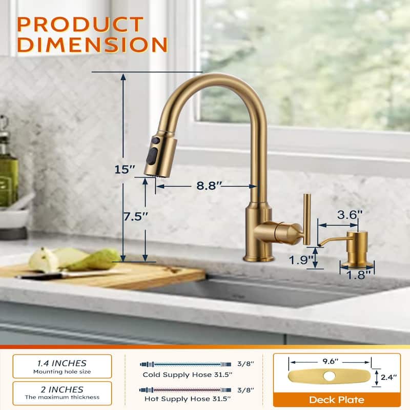 WOWOW Pull Down Sprayer Kitchen Faucet with Soap Dispenser