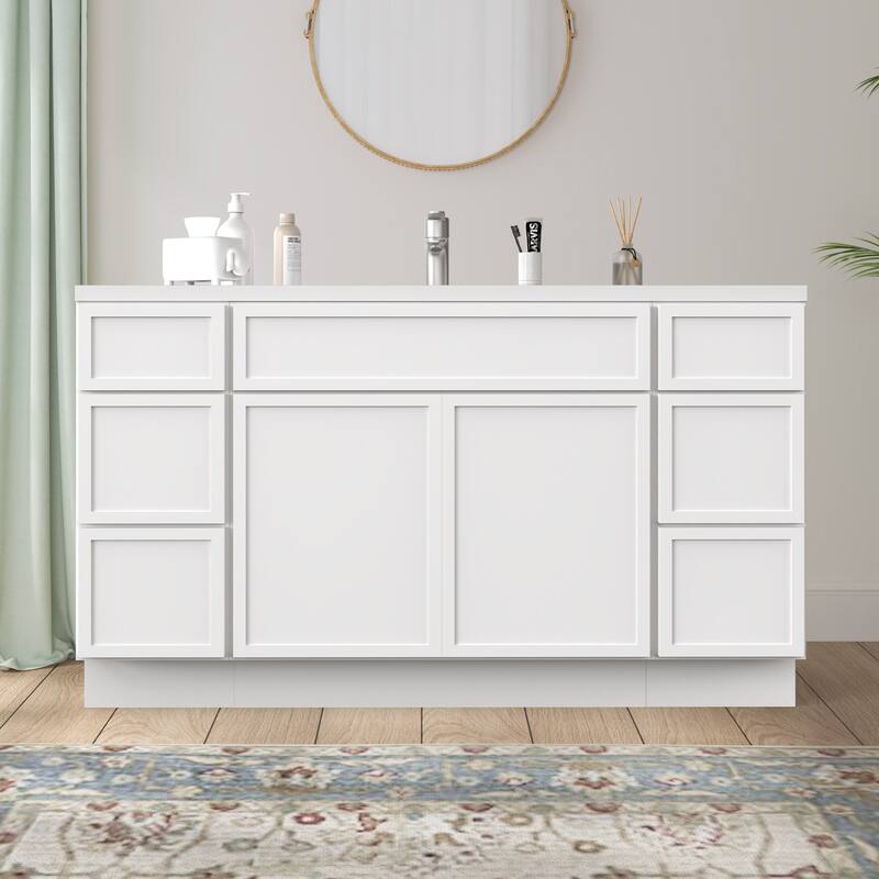 Vanity Art 60" Birch Freestanding Bathroom Vanity Cabinet without Top - White